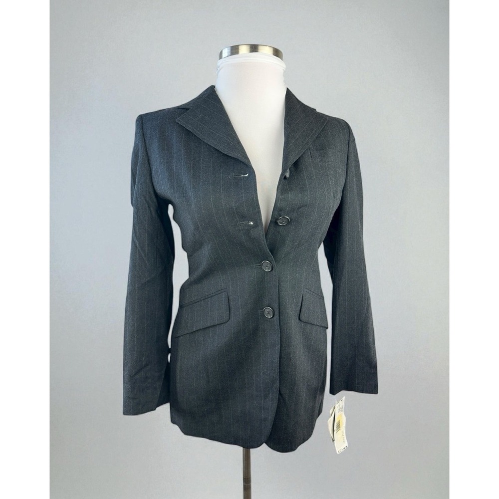 NWT Lauren Ralph Lauren Worsted Wool Blazer USA Made Gray Striped Women's Size 6 - Picture 2 of 15